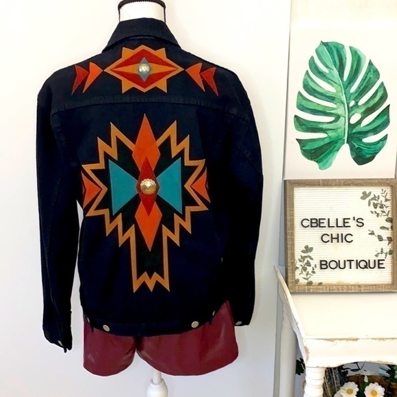Sundance Moxie Black Jean Jacket w/Western Appliqués Sz S - Picture 7 of 15